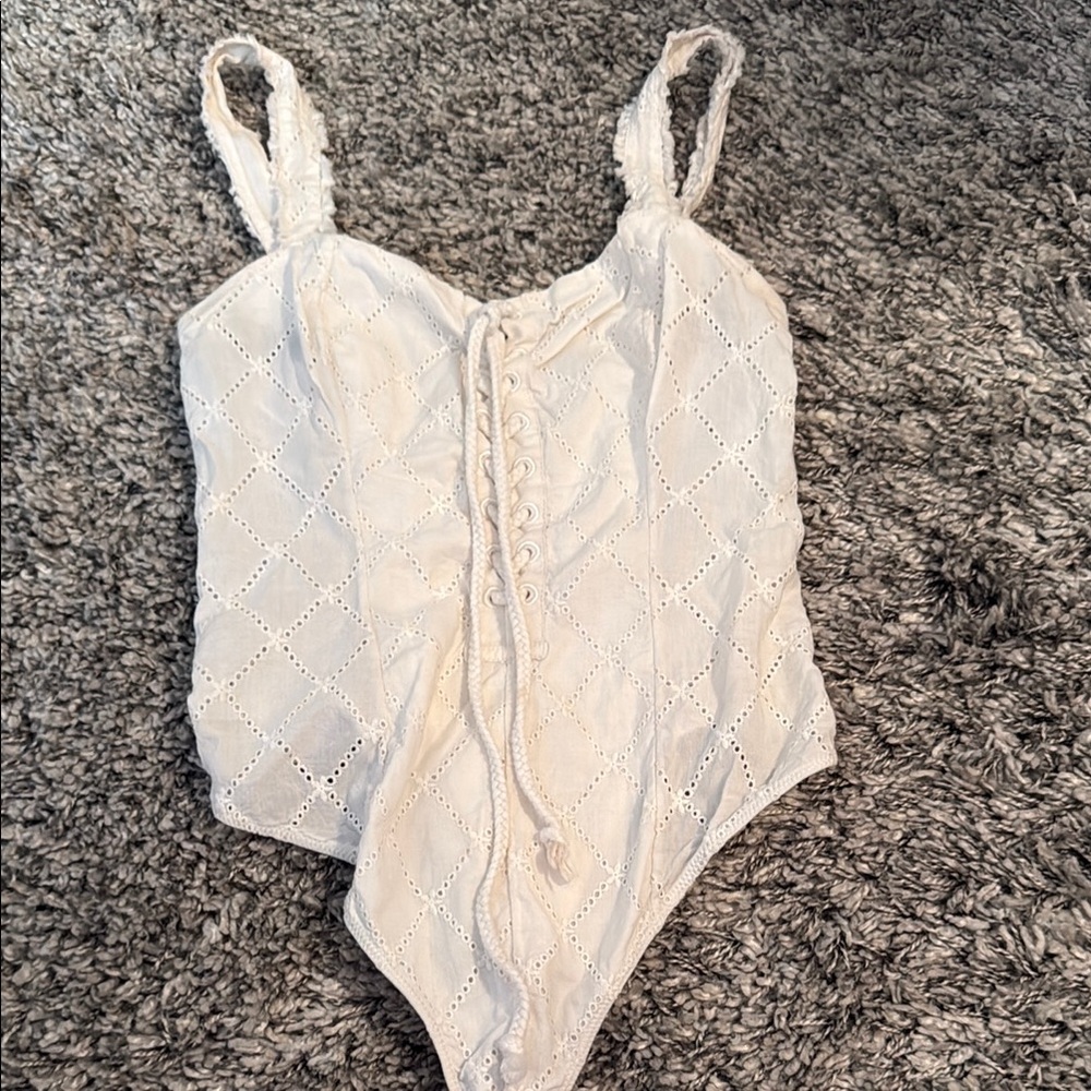 White Lace-Up Bodysuit